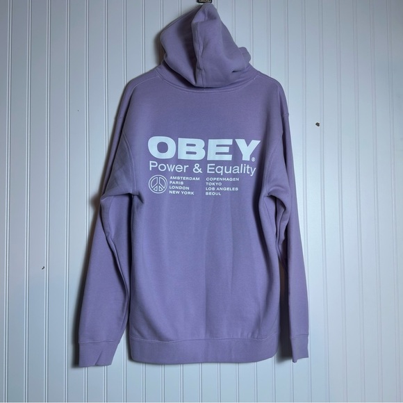 Obey Men's Light Purple Hoodie Pockets Relax Fit Casual Travel Soft Size Medium - Picture 11 of 11